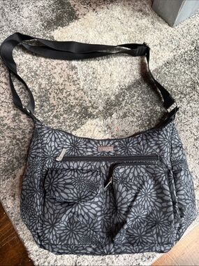 Baggallini Black and Gray Floral Shoulder Bag